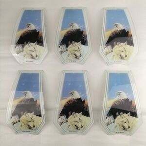 Vintage OK Lighting Bald Eagle Wolf Scenic Glass Light Panel Replacement Lot 6